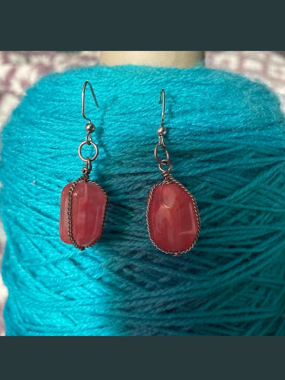 Handcrafted pink Stone Drop Earrings